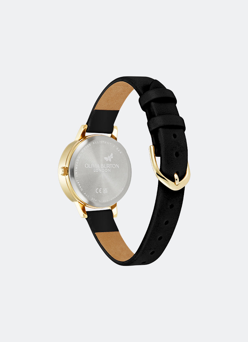 Jam Tangan Olivia Burton 3D Flower Tonal Dial Black GP Leather Strap 30mm - 24000222