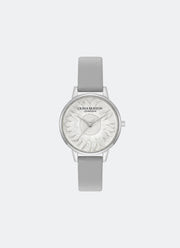 Jam Tangan Olivia Burton 3D Flower Tonal Dial Grey Leather SS Strap 30mm - 24000223
