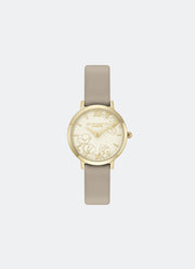 Jam Tangan Olivia Burton Abstract Floral Gold & Taupe Leather Strap 28mm 24000358