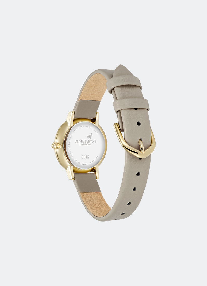 Jam Tangan Olivia Burton Abstract Floral Gold & Taupe Leather Strap 28mm 24000358