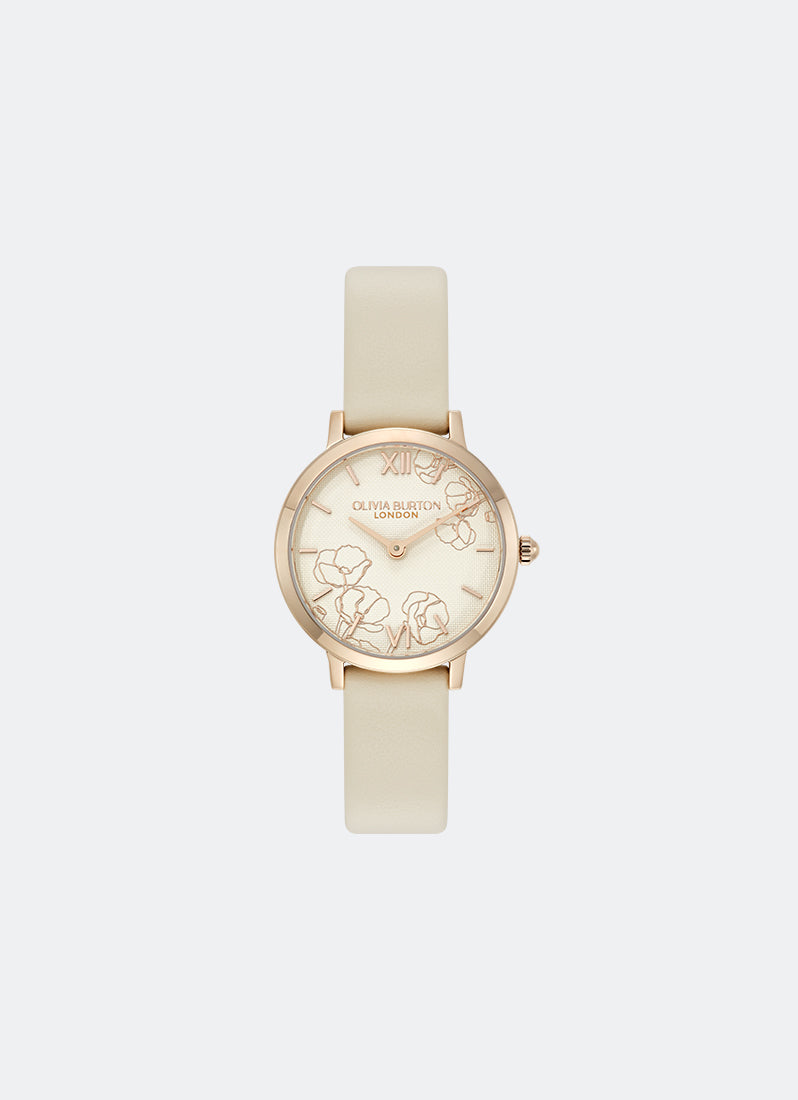 Jam Tangan Olivia Burton Abstract Floral Rose Gold & Ivory Strap 28mm 24000359
