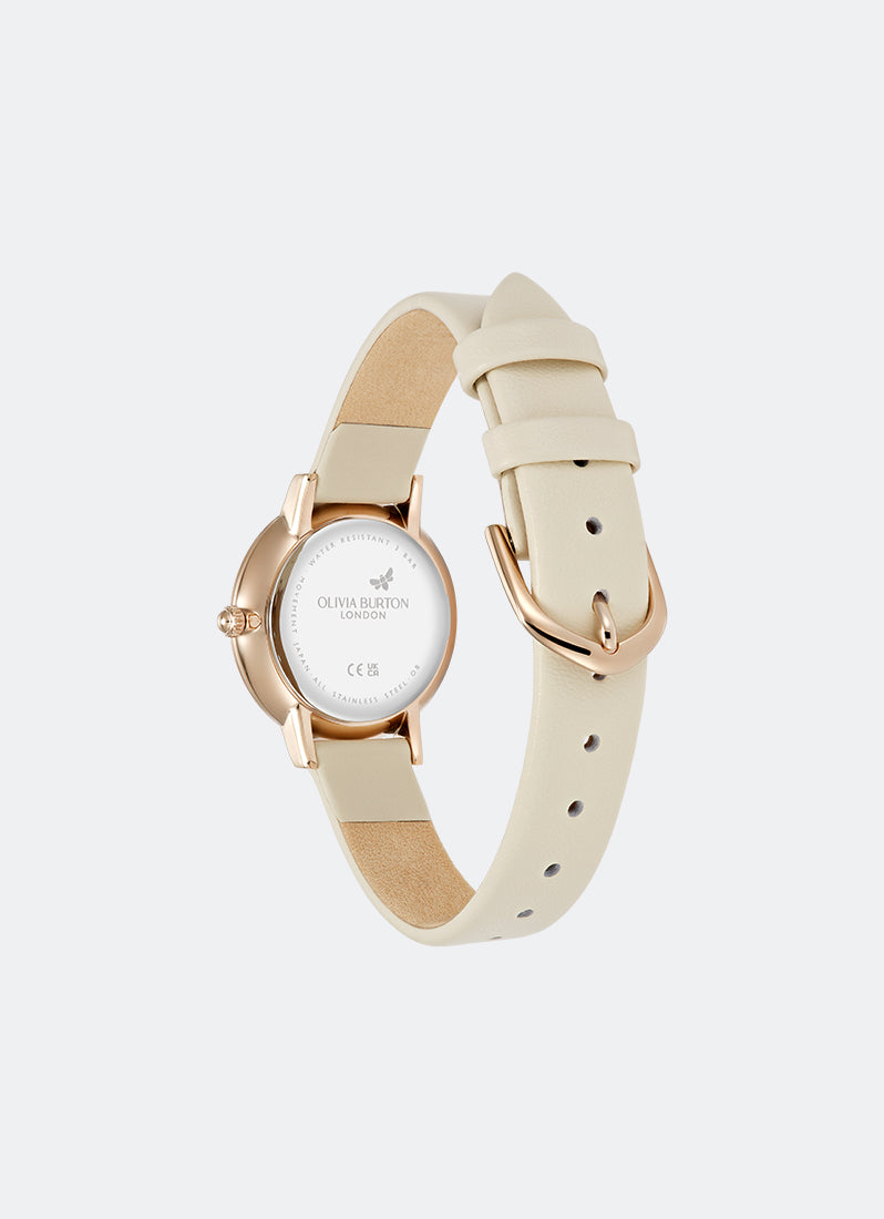 Jam Tangan Olivia Burton Abstract Floral Rose Gold & Ivory Strap 28mm 24000359