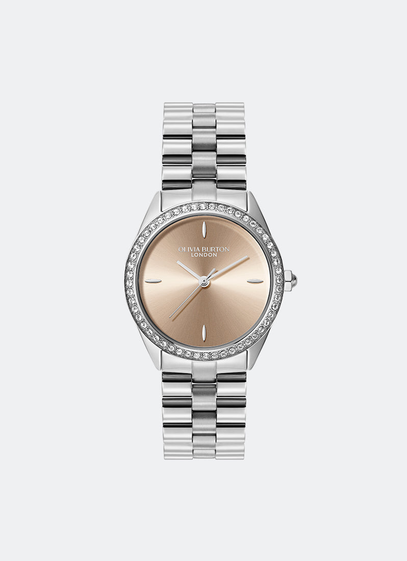 Jam Tangan Olivia Burton Bejewelled Trench Coat & Silver Bracelet 34mm 24000271