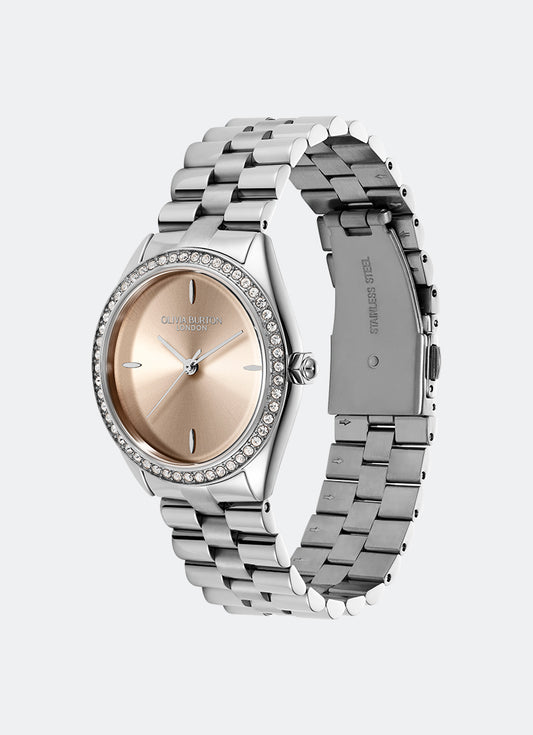 Jam Tangan Olivia Burton Bejewelled Trench Coat & Silver Bracelet 34mm 24000271
