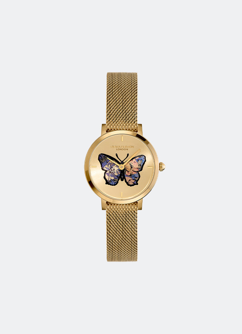 Jam Tangan Olivia Burton Butterfly Ultra Slim Gold Mesh Watch 28mm - 24000128