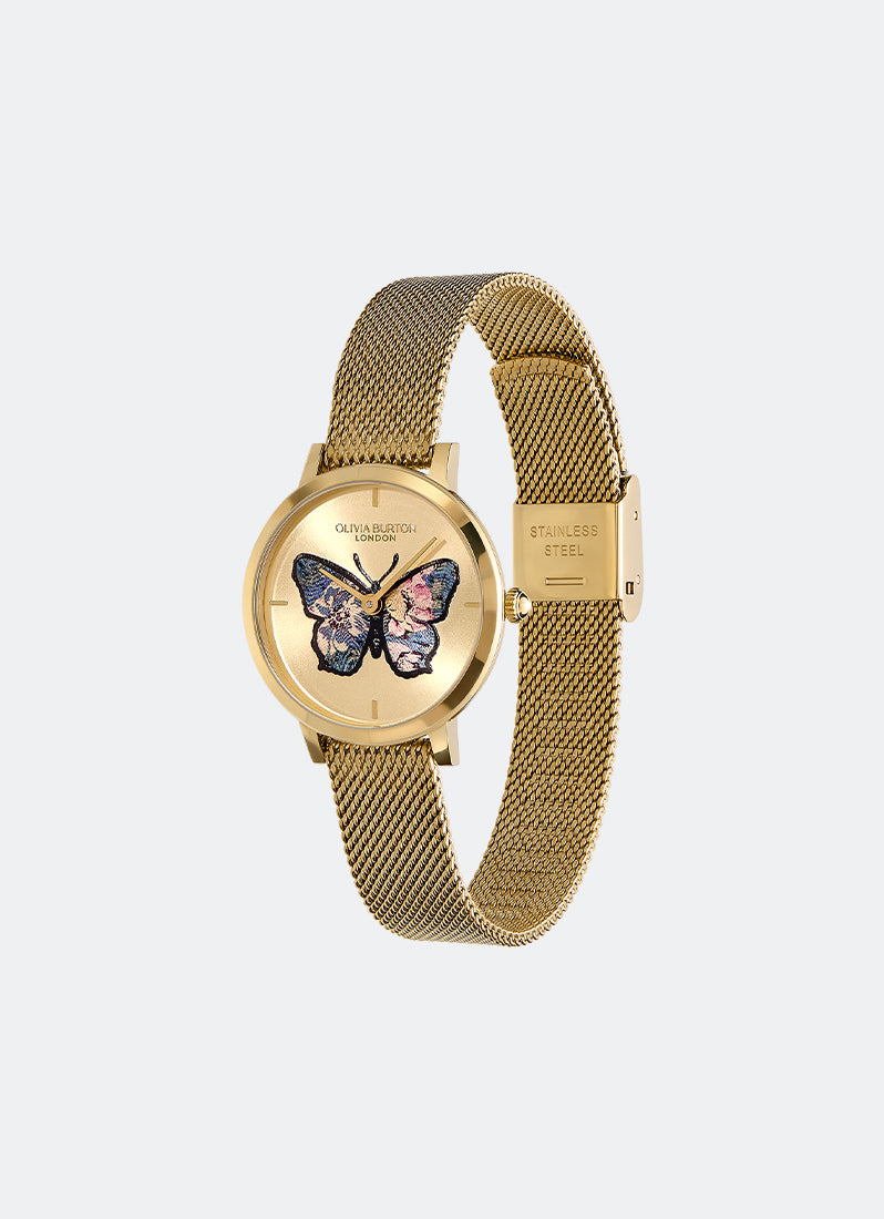 Jam Tangan Olivia Burton Butterfly Ultra Slim Gold Mesh Watch 28mm - 24000128