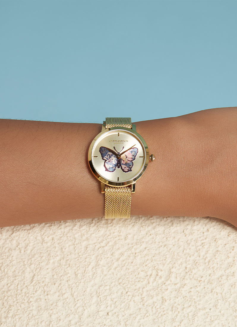 Jam Tangan Olivia Burton Butterfly Ultra Slim Gold Mesh Watch 28mm - 24000128