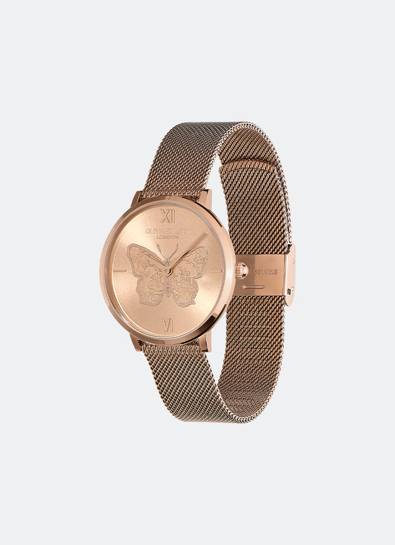 Jam Tangan Olivia Burton Butterfly Ultra Slim Rose Gold Mesh Watch 35mm - 24000148