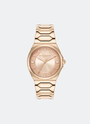 Jam Tangan Olivia Burton Carnation Sunray Dial with CD Textured Outer Ring RG Honeycomb Link Bracelet 34mm - 24000202