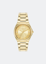 Jam Tangan Olivia Burton Champagne Sunray Dial with CD Textured Outer Ring GP Honeycomb Link Bracelet 34mm - 24000201