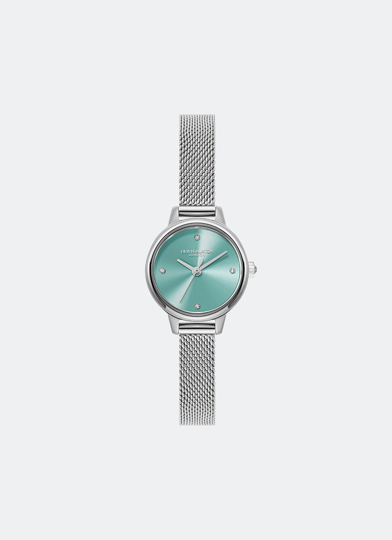 Jam Tangan Olivia Burton Clasic Mini Turquoise & Silver Mesh 23mm 24000245