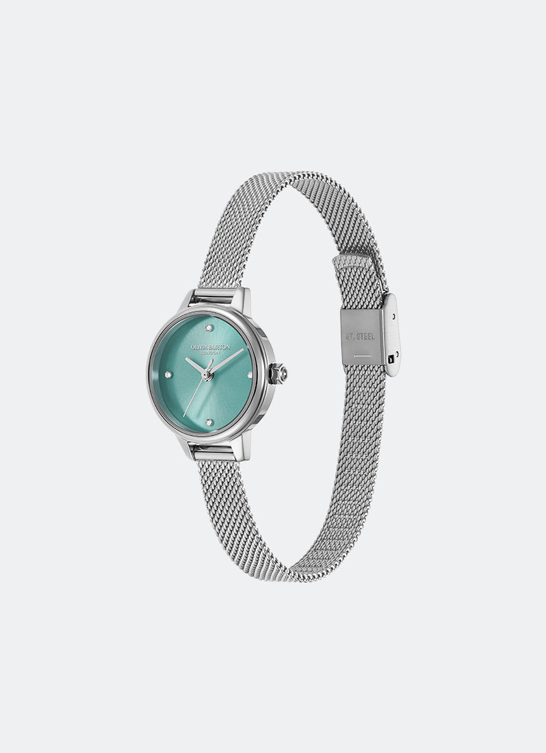Jam Tangan Olivia Burton Clasic Mini Turquoise & Silver Mesh 23mm 24000245
