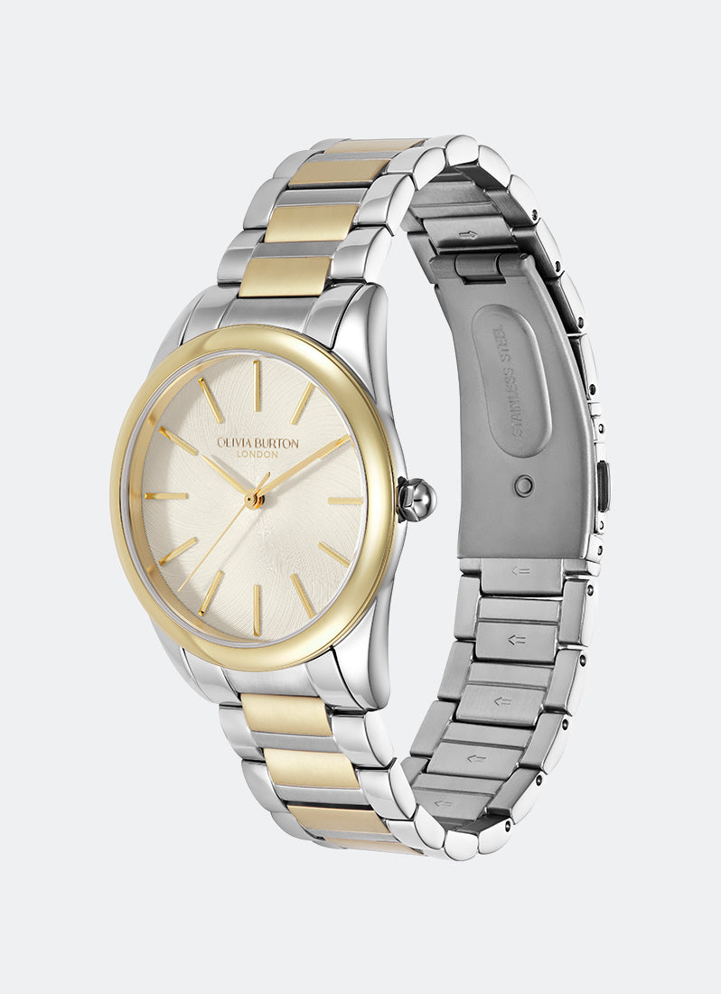 Jam Tangan Olivia Burton Classic Glowful Ivory & Two Tone Bracelet 34mm - 24000239