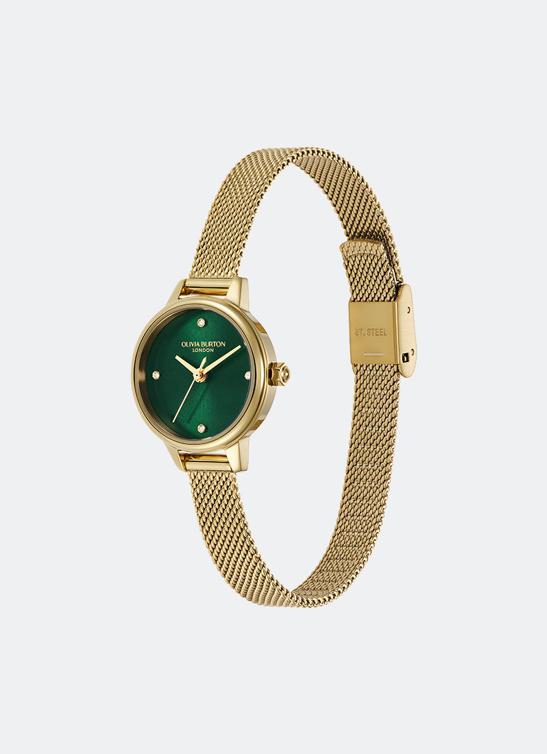 Jam Tangan Olivia Burton Classic Mini Forest Green & Gold Mesh 23mm - 24000246