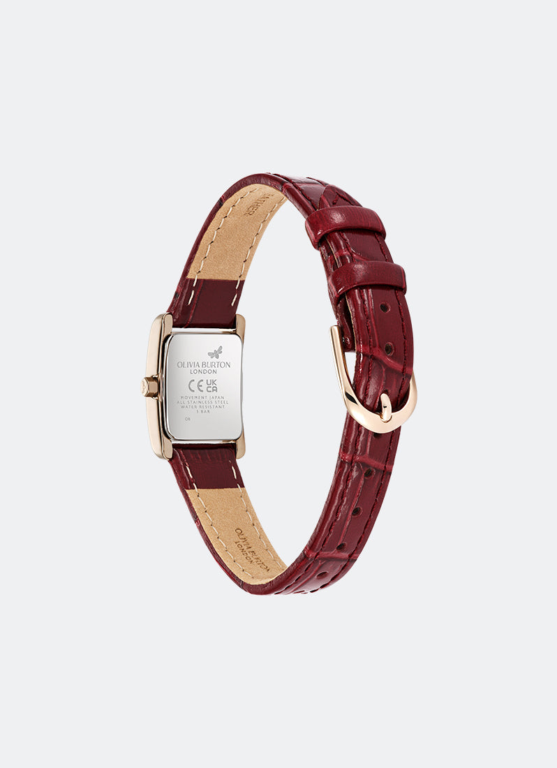 Jam Tangan Olivia Burton Classic Mini Grove Rose Gold & Cherry Croc Leather Strap 16mm 24000285