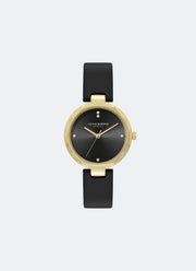 Jam Tangan Olivia Burton Classic T-Bar Black Onyx Dial Black Leather Strap 32mm - 24000263
