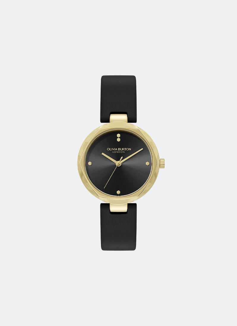 Jam Tangan Olivia Burton Classic T-Bar Black Onyx Dial Black Leather Strap 32mm - 24000263