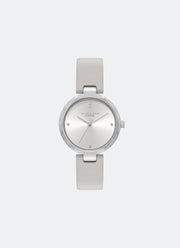 Jam Tangan Olivia Burton Classic T-Bar Silver White Dial Earl Grey Leather Strap 32mm - 24000262
