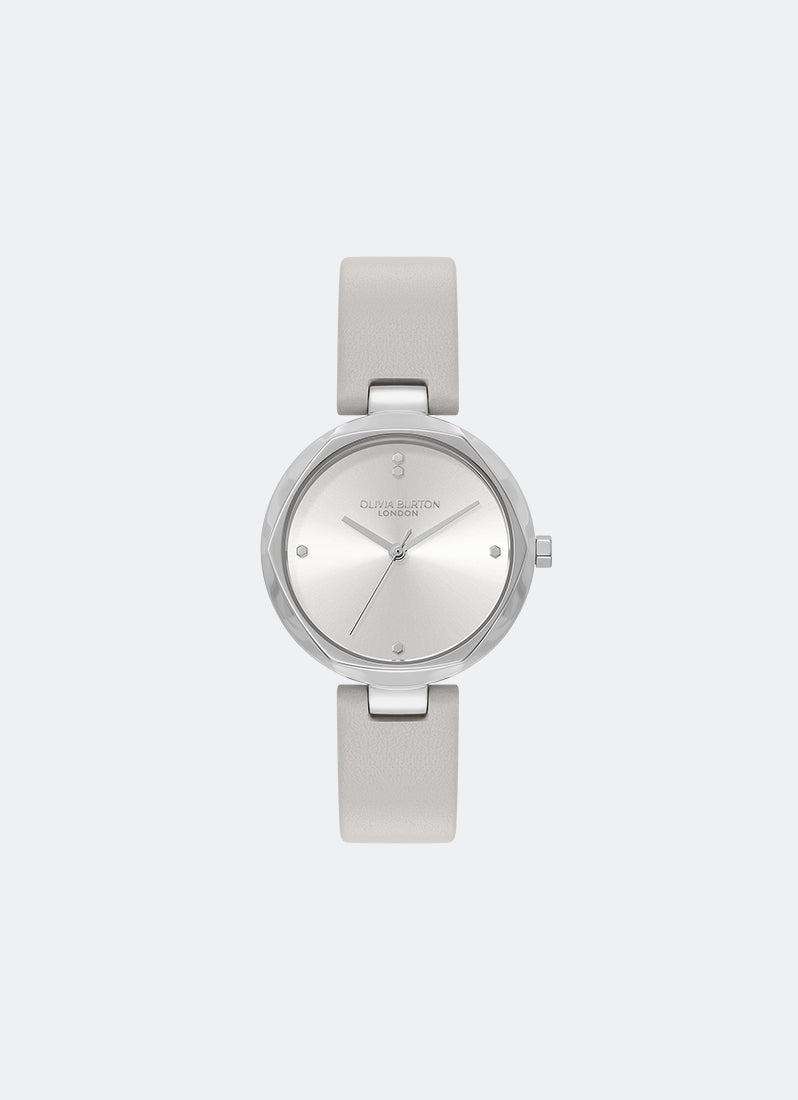 Jam Tangan Olivia Burton Classic T-Bar Silver White Dial Earl Grey Leather Strap 32mm - 24000262