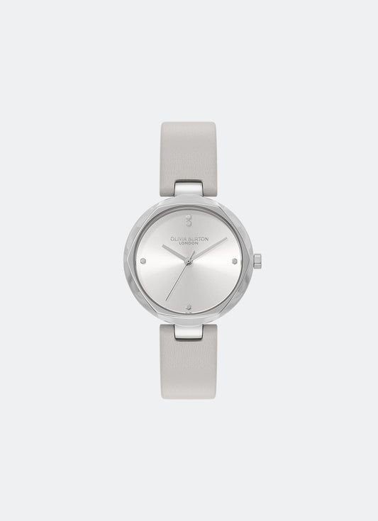 Jam Tangan Olivia Burton Classic T-Bar Silver White Dial Earl Grey Leather Strap 32mm - 24000262