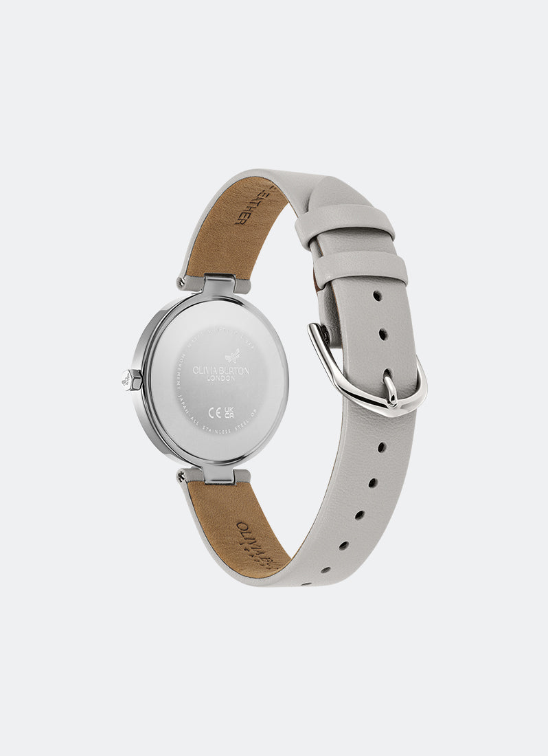 Jam Tangan Olivia Burton Classic T-Bar Silver White Dial Earl Grey Leather Strap 32mm - 24000262
