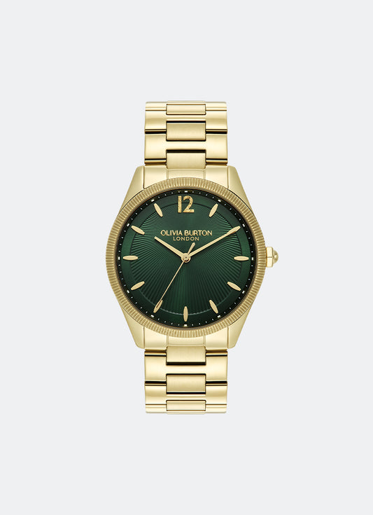 Jam Tangan Olivia Burton Coin Edge Bezel Forest Green Sunray Dial with GP 38mm - 24000178