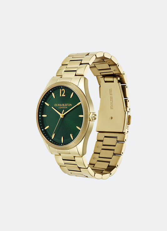 Jam Tangan Olivia Burton Coin Edge Bezel Forest Green Sunray Dial with GP 38mm - 24000178