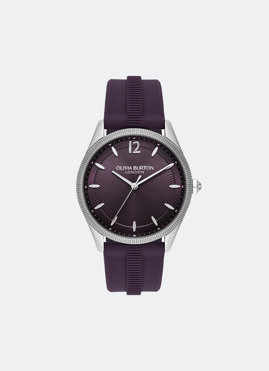 Jam Tangan Olivia Burton Coin Edge Bezel Midnight Plum Sunray Dial Silicone Strap 38mm - 24000181