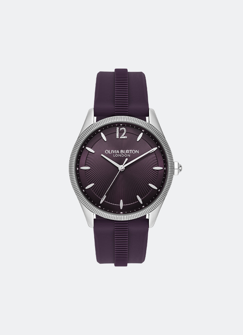 Jam Tangan Olivia Burton Coin Edge Bezel Midnight Plum Sunray Dial Silicone Strap 38mm - 24000181