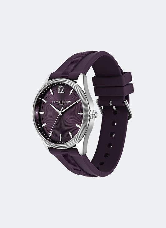 Jam Tangan Olivia Burton Coin Edge Bezel Midnight Plum Sunray Dial Silicone Strap 38mm - 24000181