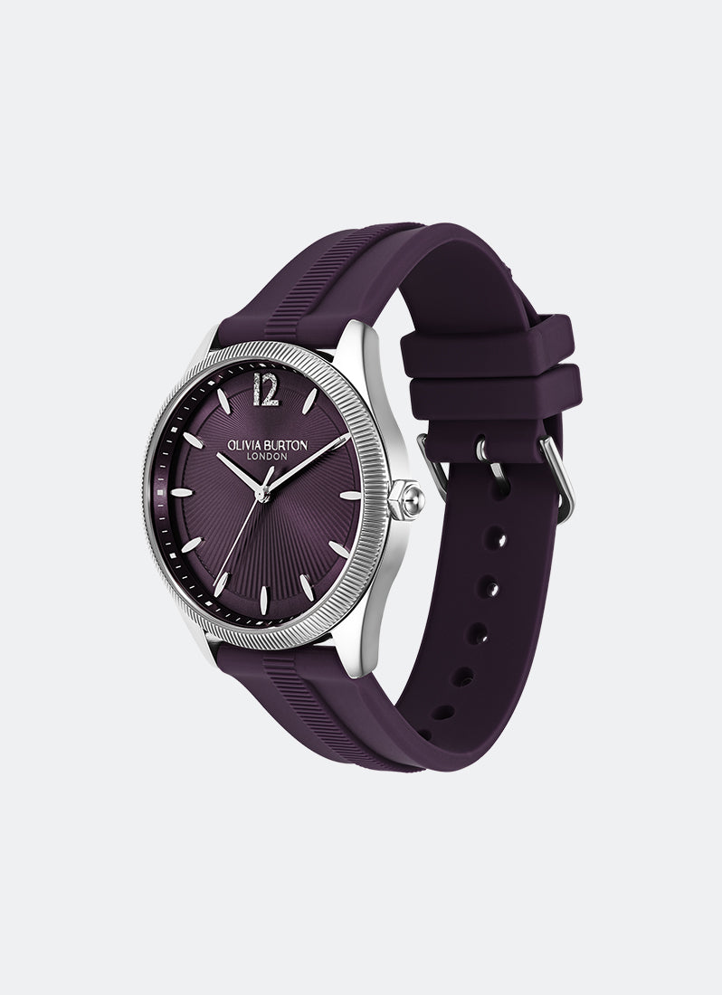 Jam Tangan Olivia Burton Coin Edge Bezel Midnight Plum Sunray Dial Silicone Strap 38mm - 24000181