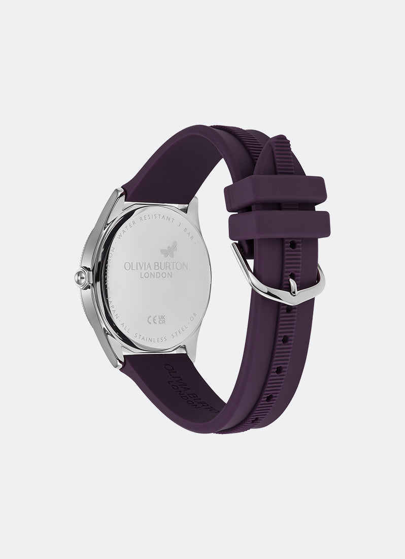 Jam Tangan Olivia Burton Coin Edge Bezel Midnight Plum Sunray Dial Silicone Strap 38mm - 24000181