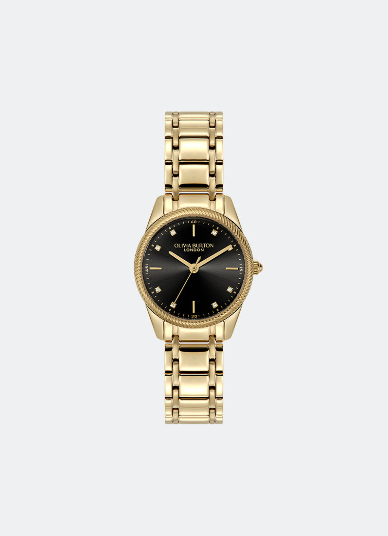 Jam Tangan Olivia Burton Egerton Black & Gold Bracelet 28mm 24000290