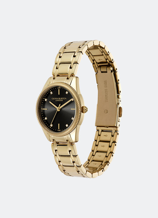 Jam Tangan Olivia Burton Egerton Black & Gold Bracelet 28mm 24000290