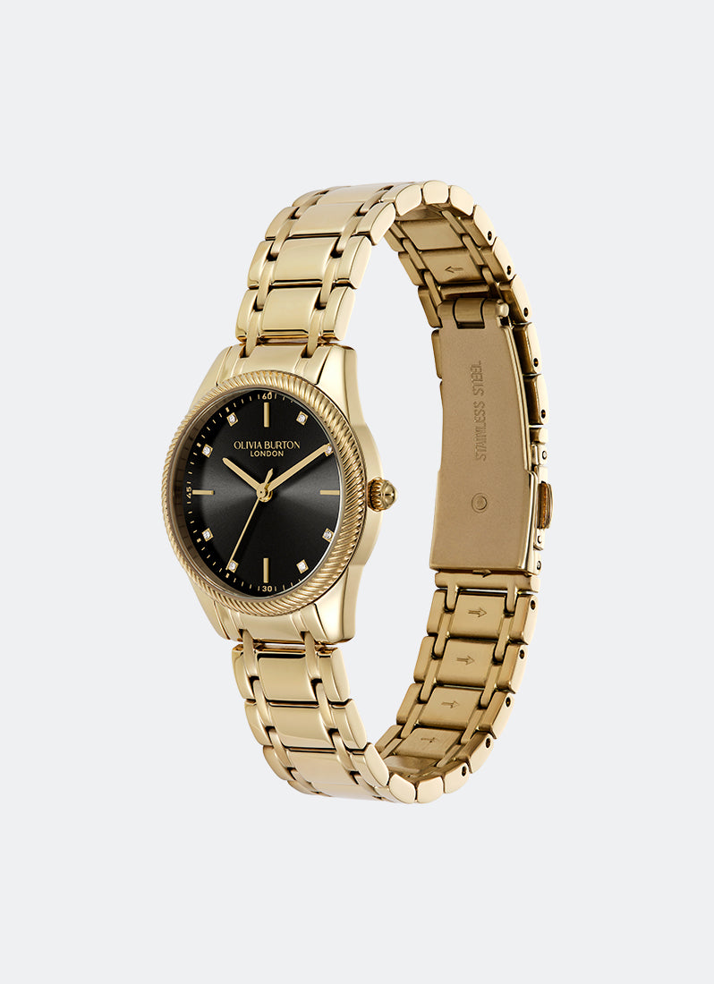 Jam Tangan Olivia Burton Egerton Black & Gold Bracelet 28mm 24000290