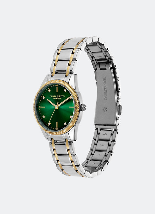 Jam Tangan Olivia Burton Egerton Forest Green & 2-Tone Bracelet 28mm 24000292