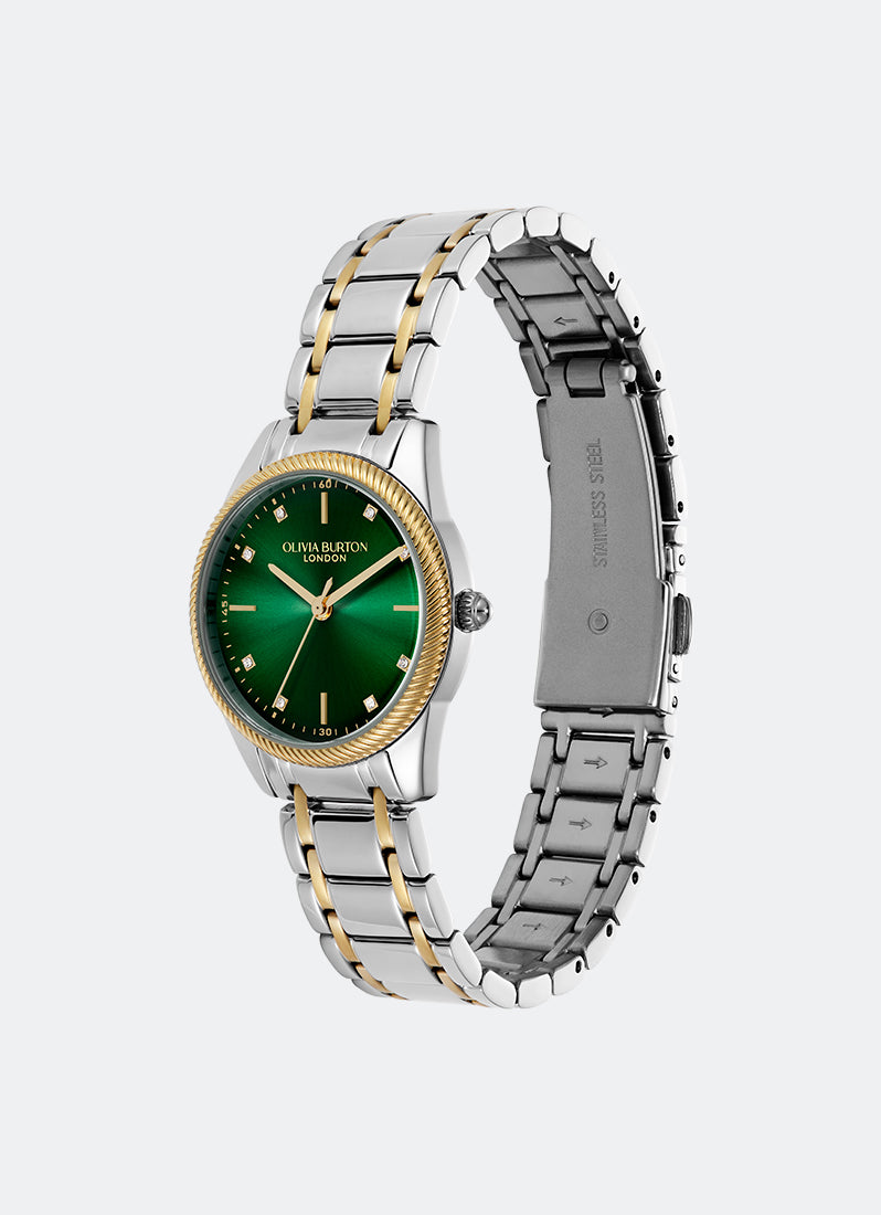 Jam Tangan Olivia Burton Egerton Forest Green & 2-Tone Bracelet 28mm 24000292
