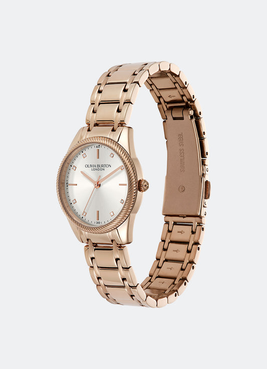 Jam Tangan Olivia Burton Egerton White & Rose Gold Bracelet 28mm 24000291