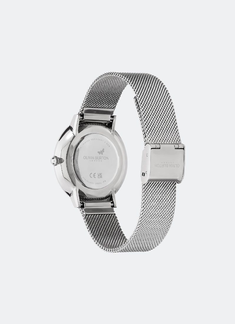 Jam Tangan Olivia Burton Floral Blooms Ultra Slim Silver Mesh Watch 35mm - 24000115