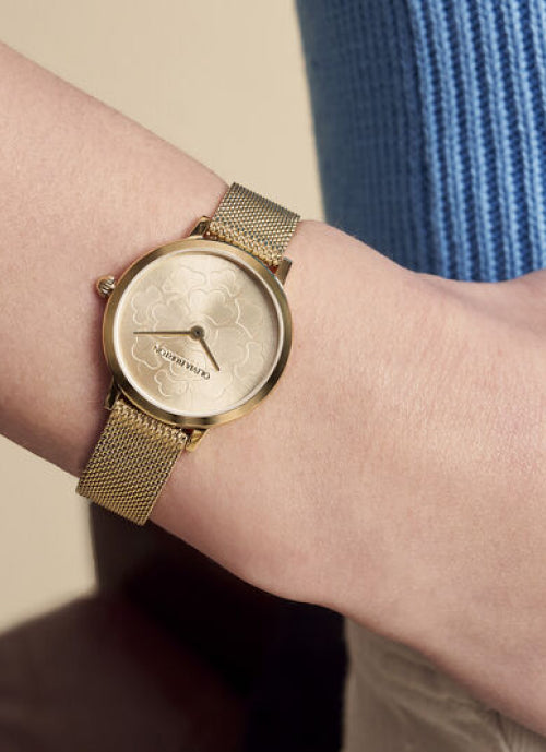 Jam Tangan Olivia Burton Floral Ultra Slim Gold Mesh Watch 28mm - 24000058