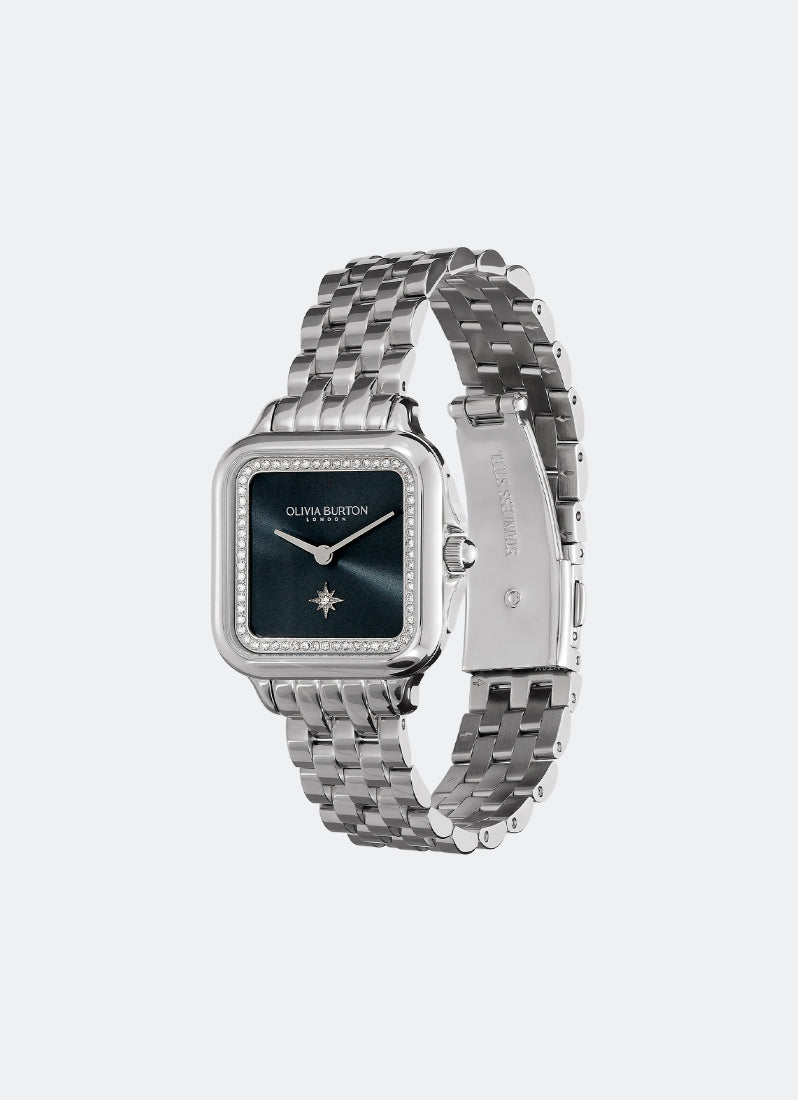 Jam Tangan Olivia Burton Grosvenor Blue Sunray Bracelet Watch 28mm - 24000083