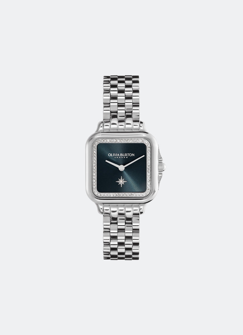 Jam Tangan Olivia Burton Grosvenor Blue Sunray Bracelet Watch 28mm - 24000083