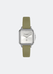 Jam Tangan Olivia Burton Grosvenor Silver & Sage Green Leather Strap Watch 28mm - 24000123