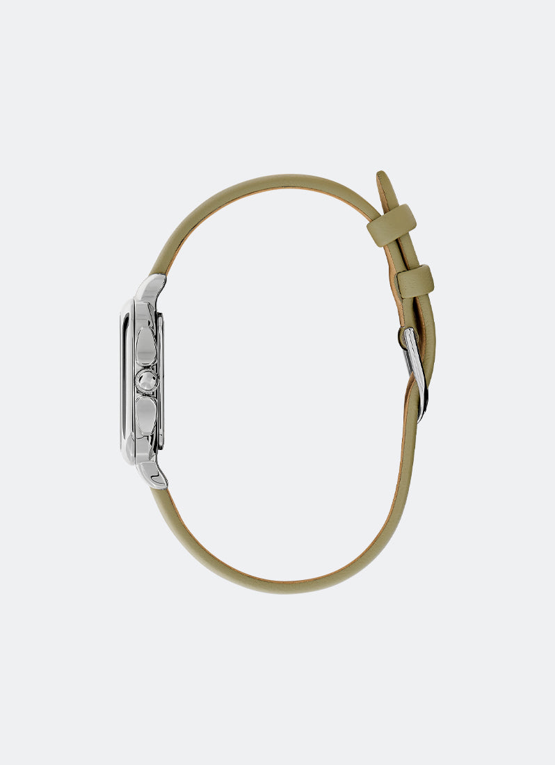 Jam Tangan Olivia Burton Grosvenor Silver & Sage Green Leather Strap Watch 28mm - 24000123