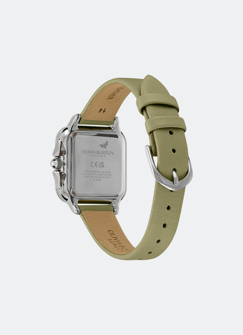 Jam Tangan Olivia Burton Grosvenor Silver & Sage Green Leather Strap Watch 28mm - 24000123