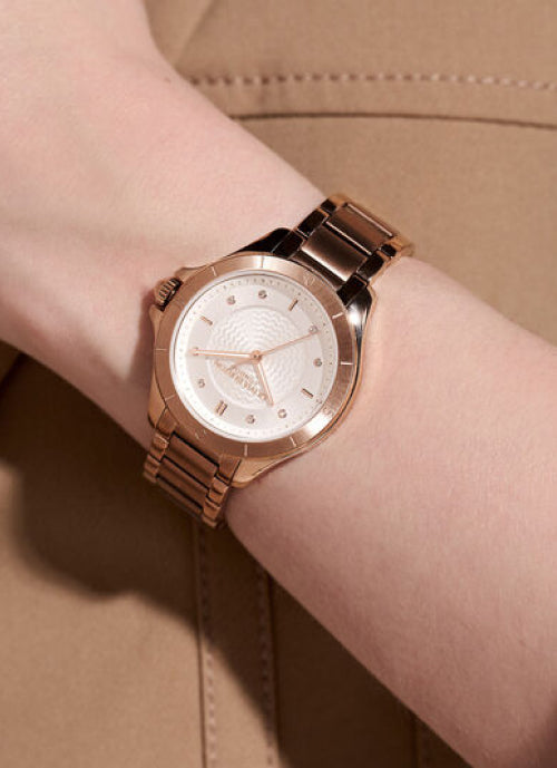 Jam Tangan Olivia Burton Guilloche Metallic White & Carnation Gold Bracelet Watch 36mm - 24000041