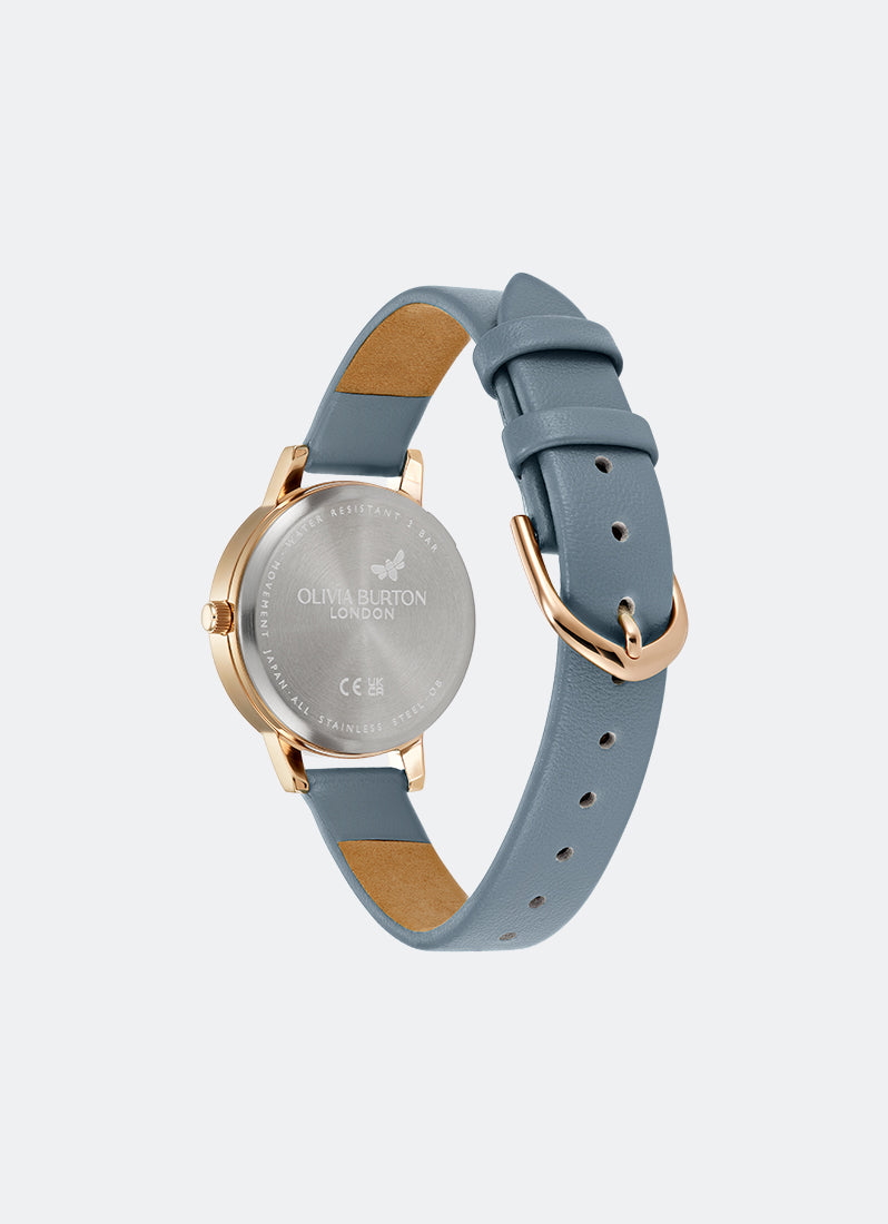 Jam Tangan Olivia Burton Illustrated Floral Dial Chalk Blue Leather Strap 30mm - 24000227