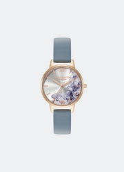 Jam Tangan Olivia Burton Illustrated Floral Dial Chalk Blue Leather Strap 30mm - 24000227