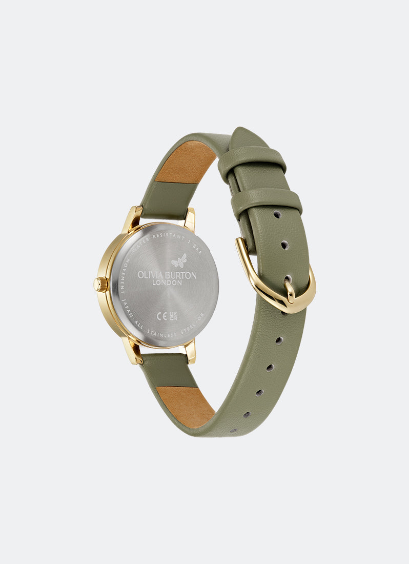 Jam Tangan Olivia Burton Illustrated Floral Dial GP Sage Leather Strap 30mm - 24000228