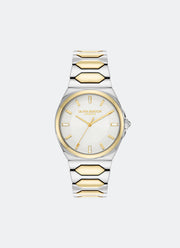 Jam Tangan Olivia Burton Ivory Sunray Dial with CD Textured Outer Ring TT SS/GP Honeycomb Link Bracelet 34mm - 24000203